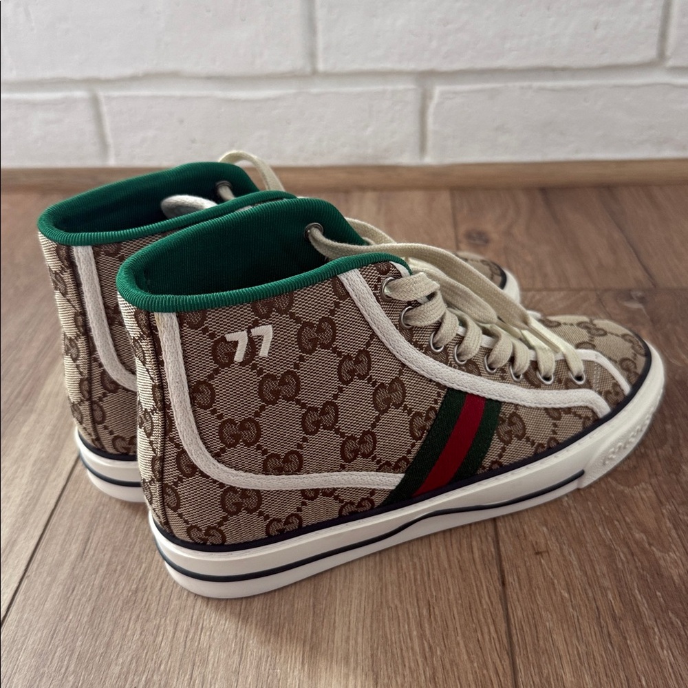 Gucci Beige and Green High-Top Sneakers